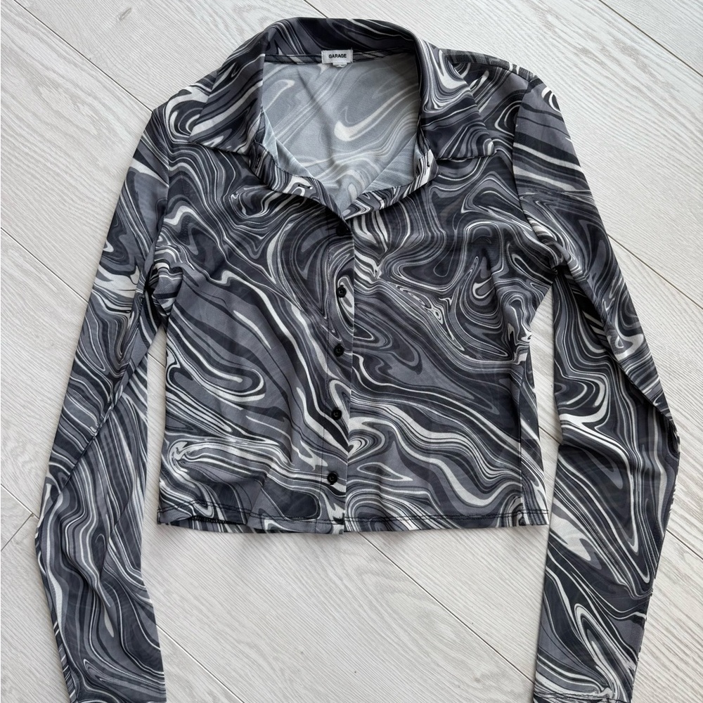 Garage Gray and Black Cropped Button Down Shirt